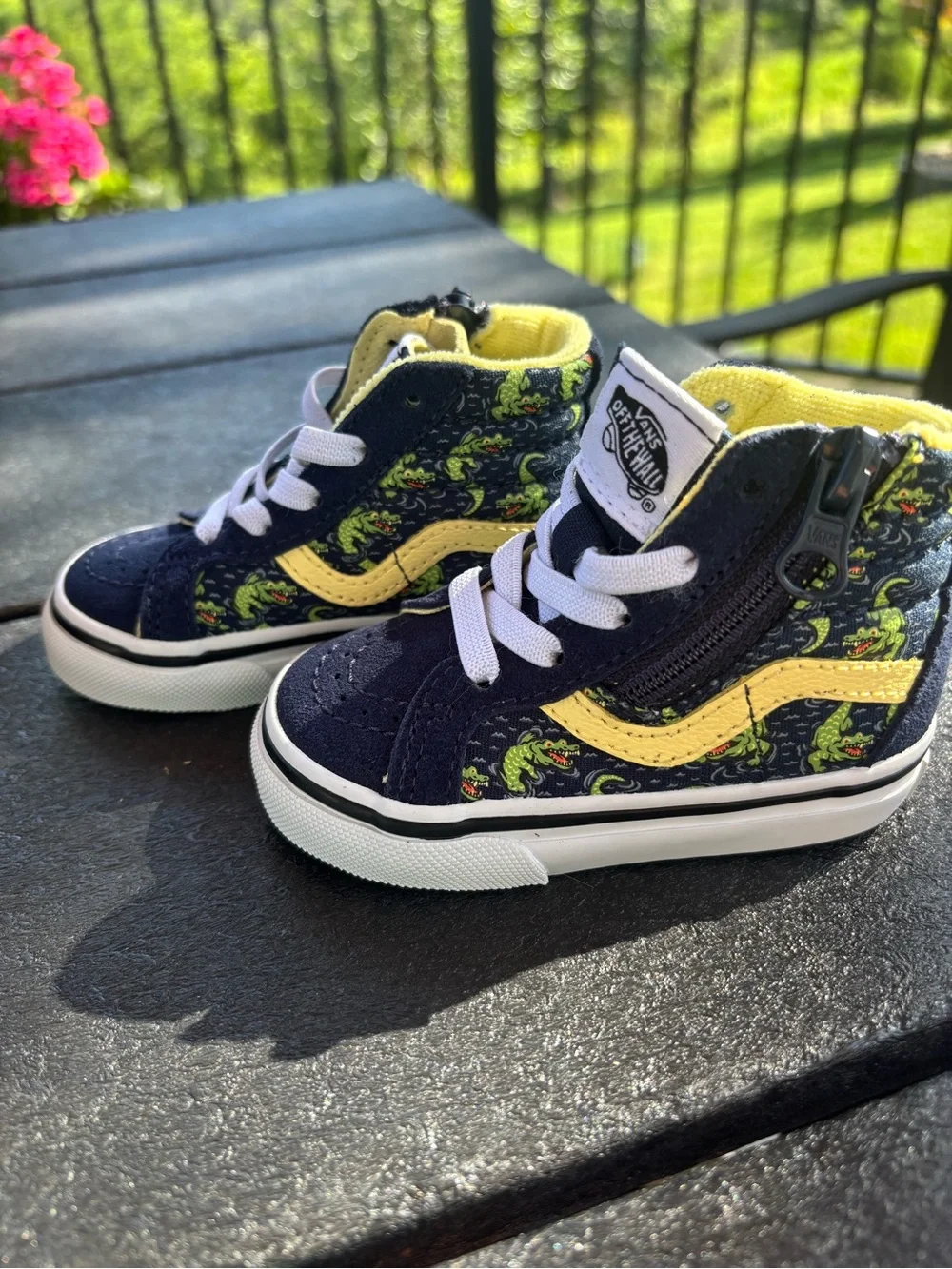 Vans Navy High-Top Sneakers with Yellow Dinosaur Accent